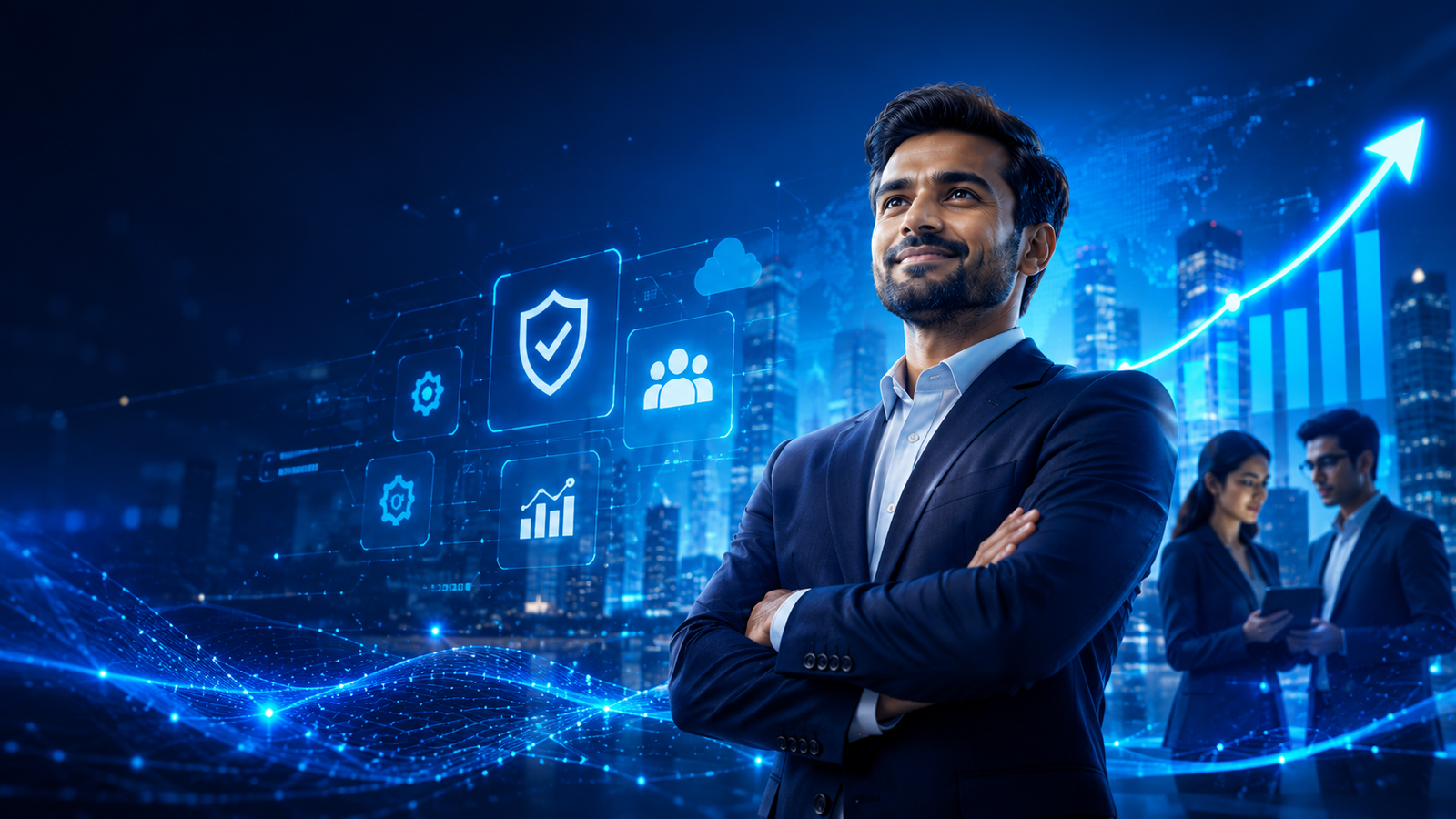 Confident professional with business growth analytics